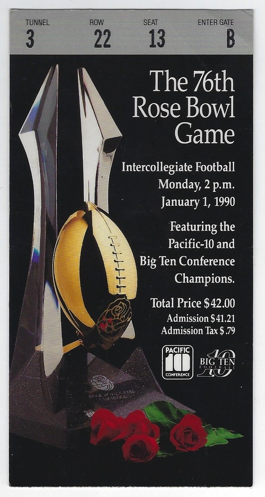 1990 Rose Bowl Ticket Stub - Michigan Wolverines vs USC Trojans