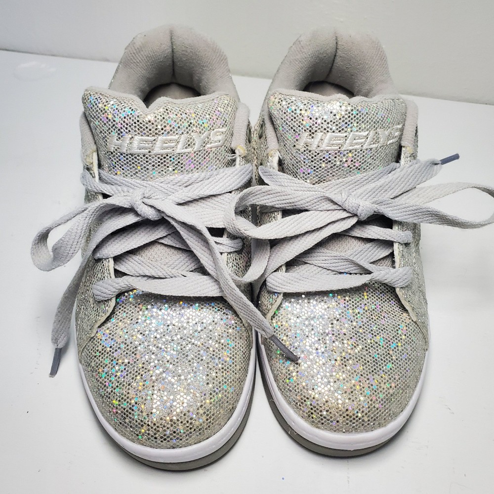 Heelys Roller Skate Shoes Silver Glitter Wheels Sneakers youth 5 women 6 disco