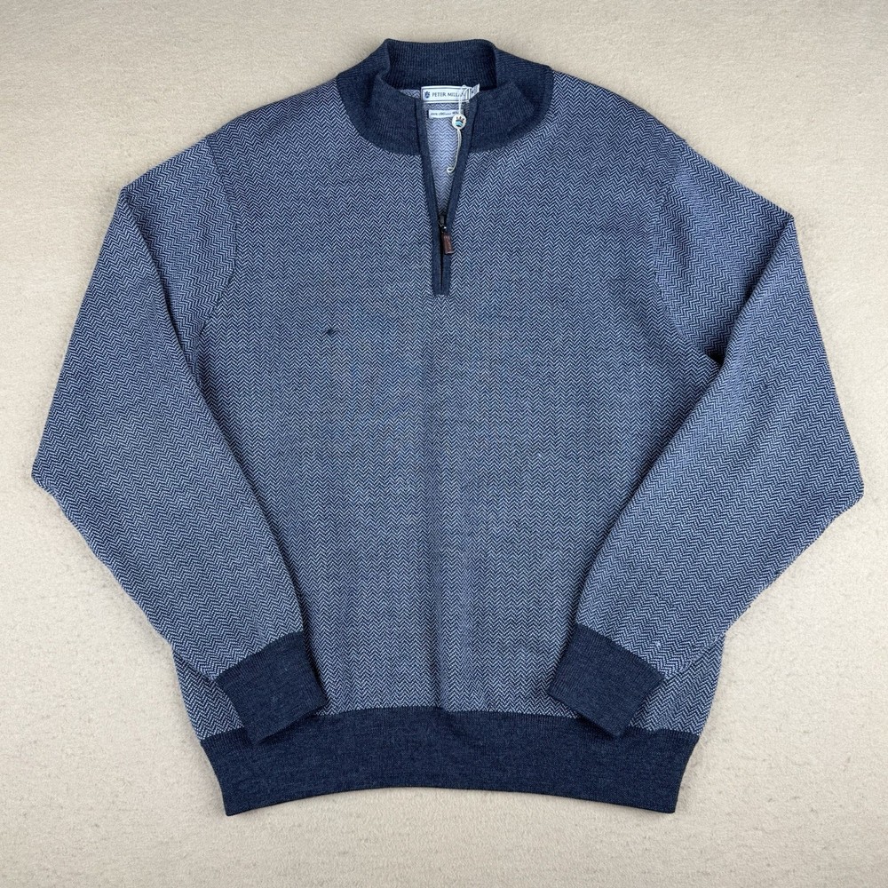 NWOT Peter Millar Crown Byron 1/4 Zip Sweater MENS MEDIUM 100% Merino Wool Gray