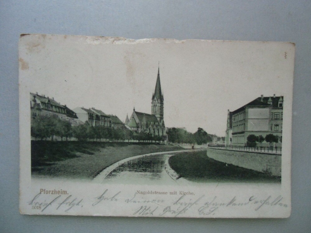 Postcard Pforzheim 1904 Nagoldstrasse with church