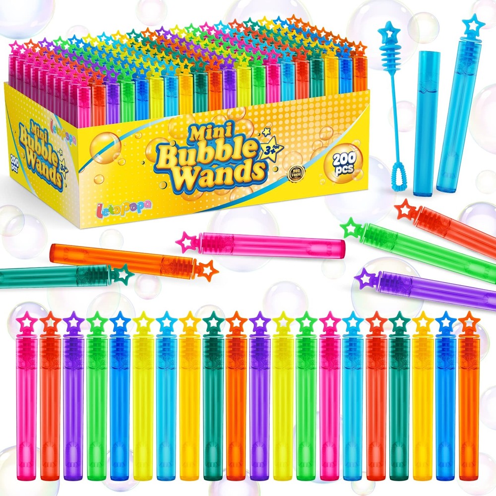 Bubble Wand, 200 Pcs Mini Bubble Wands Bulk in 10 Colors, Bubble Party Favors