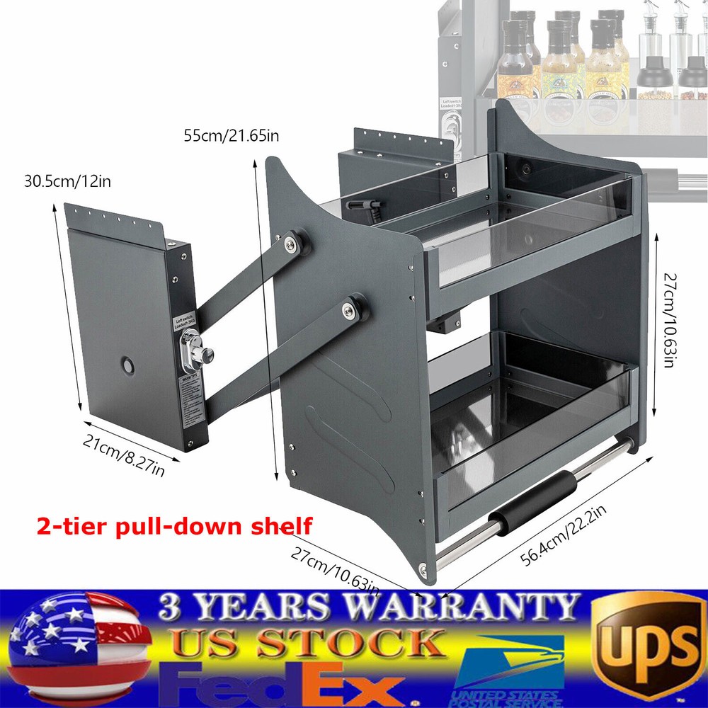 2-Tier Pull-Out Drop Down Kitchen Cabinet Shelf with Lift Mechanism  