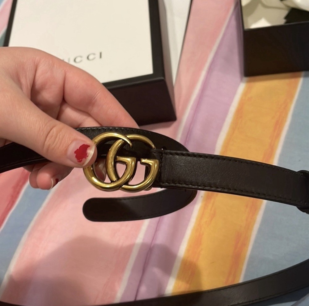 Gucci GG Marmont black leather belt with gold-tone GG buckle
