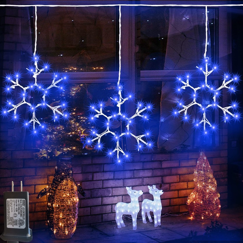 Christmas Snowflake Icicle Lights Outdoor Decoration, LED String Lights 8 Mod...