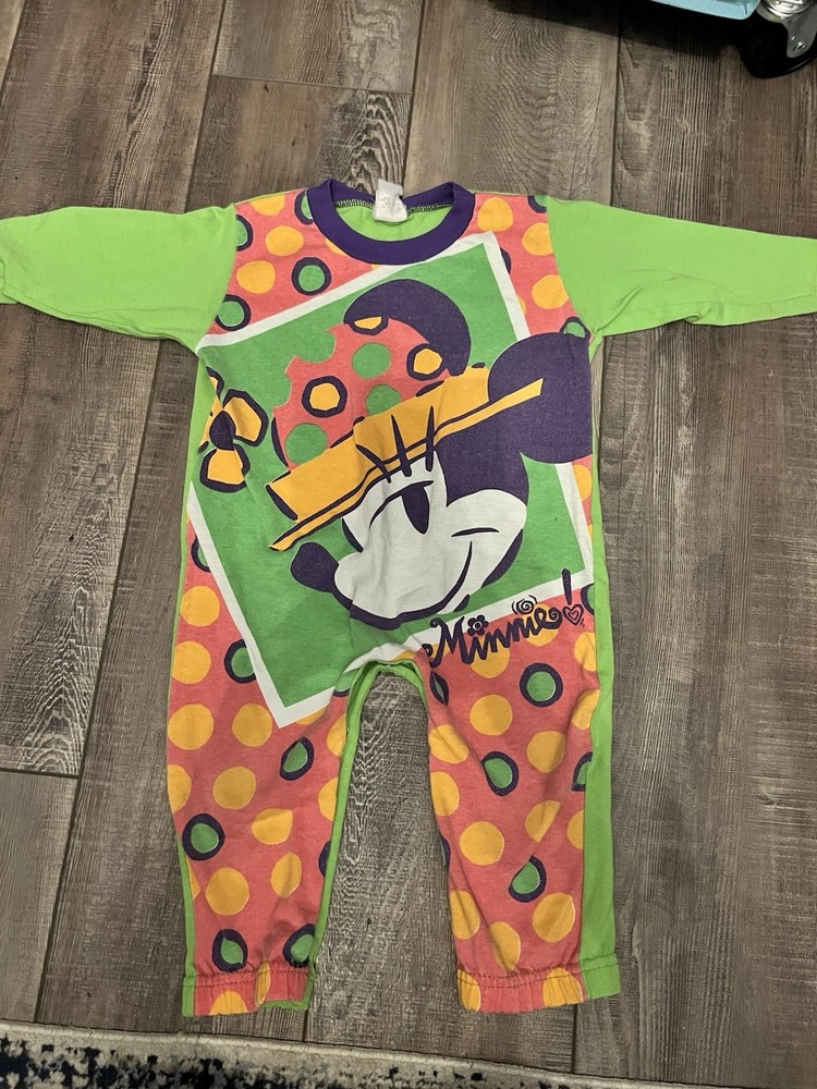 Rare Vintage 1980 jogtog Disney Minnie Mouse Baby Girl Romper  18 Months green