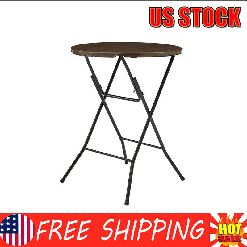 Portable Walnut Bar Height Folding Round Side Table High-Top Corner