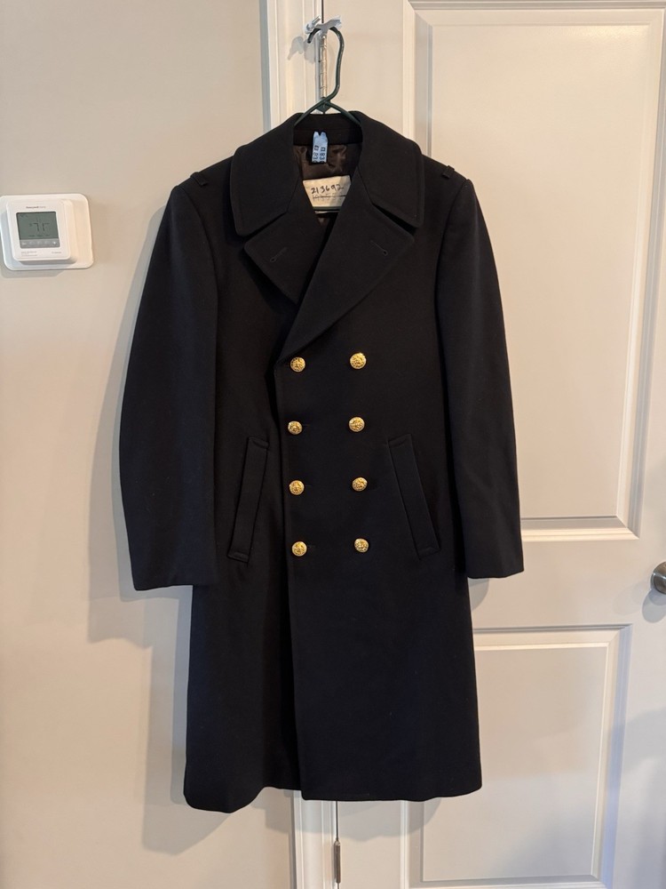 Navy Double-Breasted Black Military Wool Peacoat with Gold Buttons Militaria