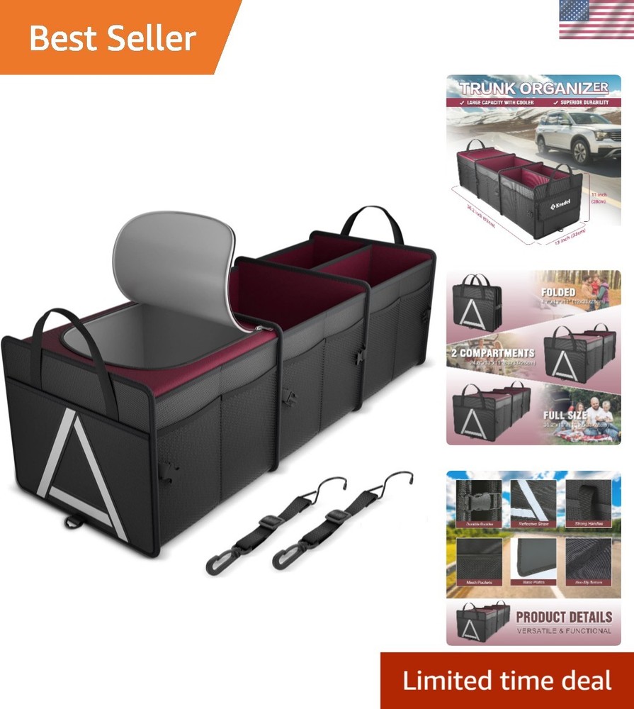 Durable 82L Car Trunk Organizer with Insulated Cooler Bag for SUVs and Vans