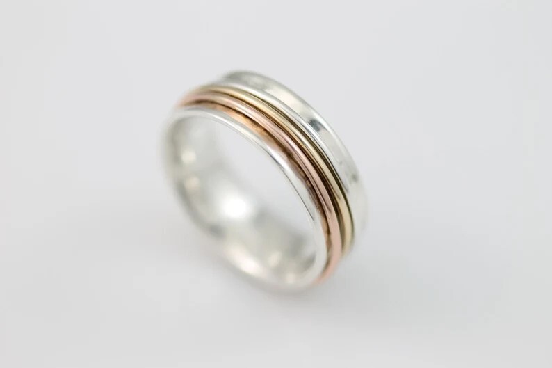 Elegant 925 Sterling Silver Tri-Color Spinner Meditation Band Ring Gift for Her
