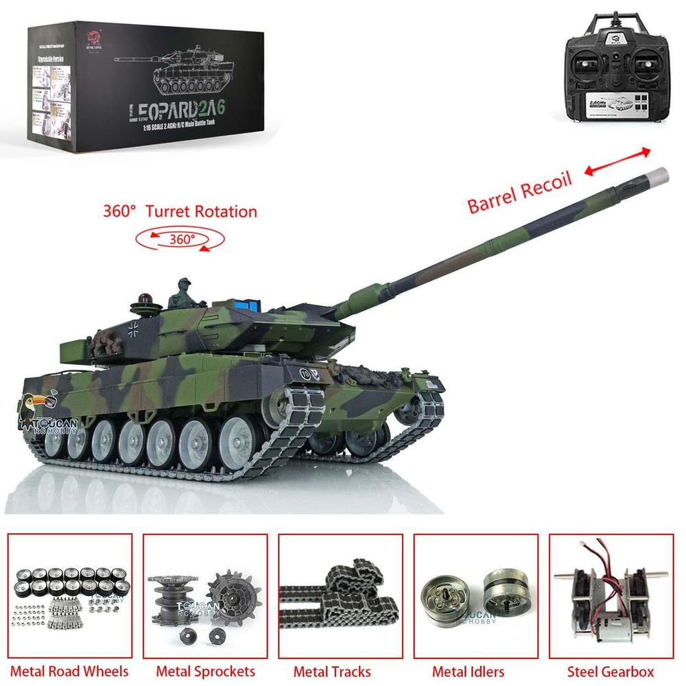 Henglong 1/16 7.0 Leopard2A6 RC Tank 3889 Metal Tracks W/ Rubbers Barrel Recoil