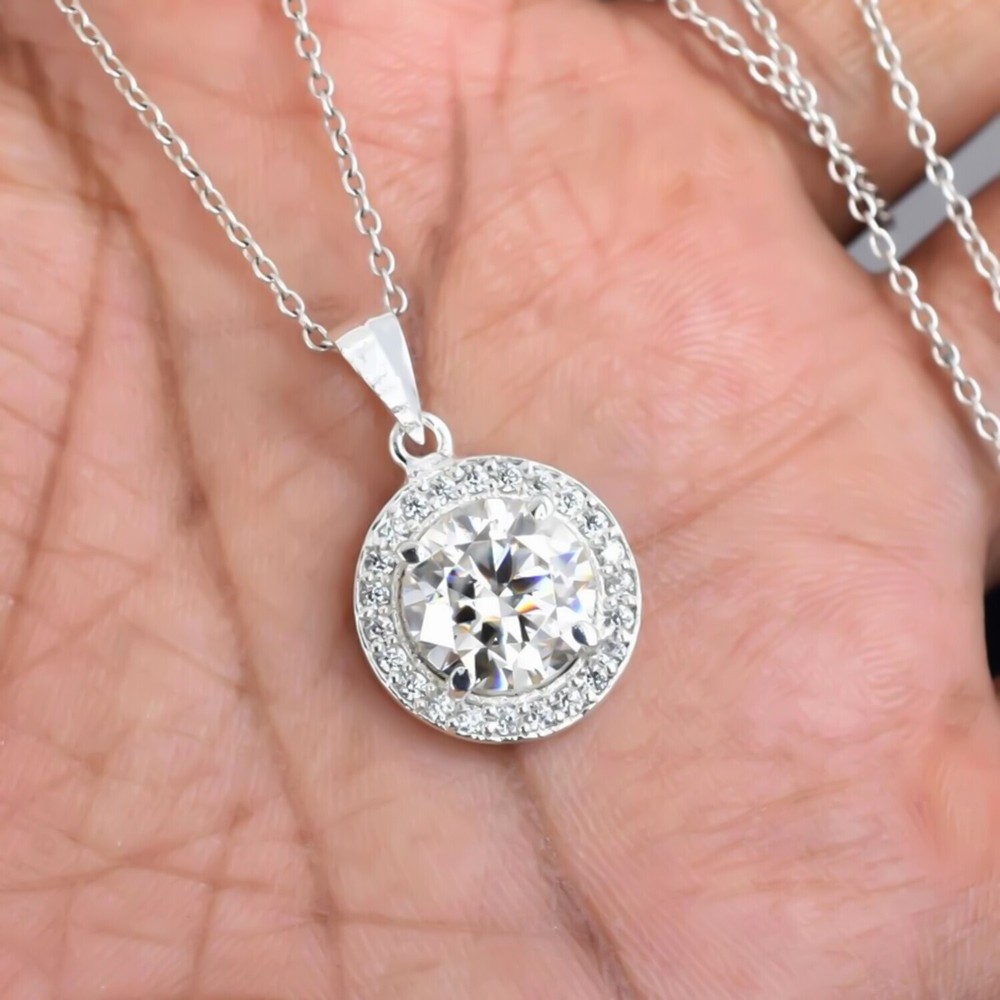 3.35 Ct Certified F VS1 White Diamond Pendant in 925 Silver Labor Day Gift