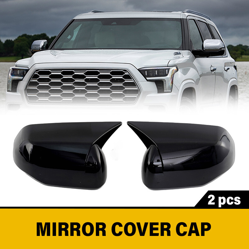 Glossy Black Wing Mirror Cover Cap Overlay For Toyota Tundra Sequoia 2022-2024