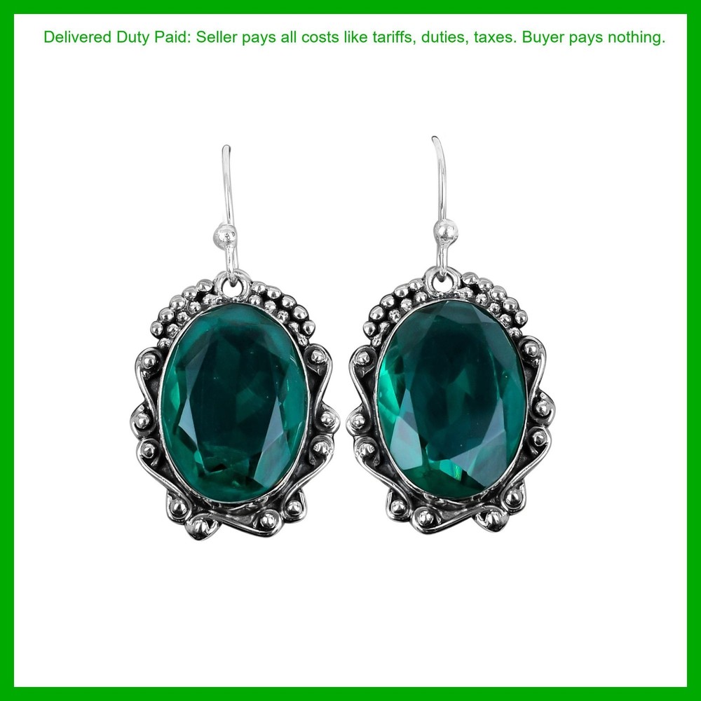 Cyber Monday Sale Sterling Silver Chrome Diopside Stone New Drop Dangle Earrings-image
