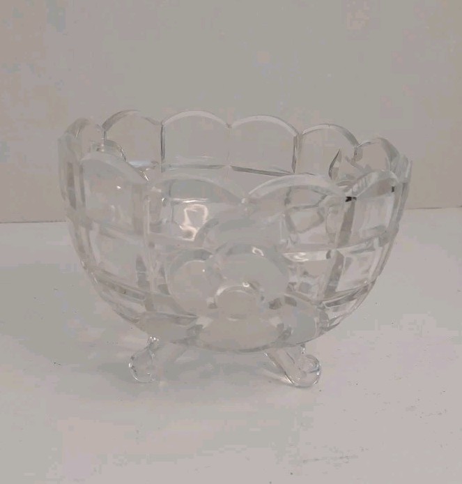 Lead Crystal Footed Bowl for Candy Nuts or Decor Clear Frosted Design