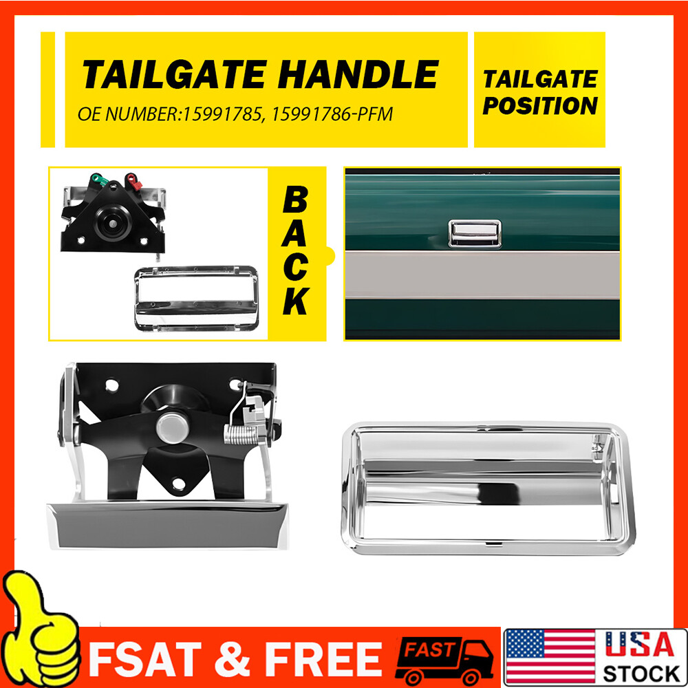 All Chrome Tailgate Tail Gate Handle & Bezel Set for Chevy C/K Pickup Truck