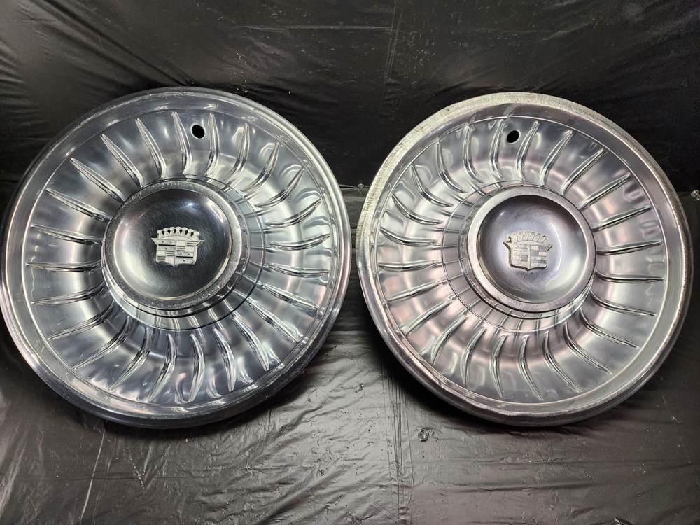 1961 1962 Pair 2 Original CADILLAC DeVille Fleetwood Wheel Cover Hubcaps OEM OE