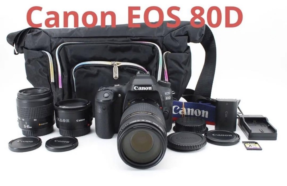 Canon EOS 80D DSLR with Standard Telephoto Prime Triple Lens Kit  