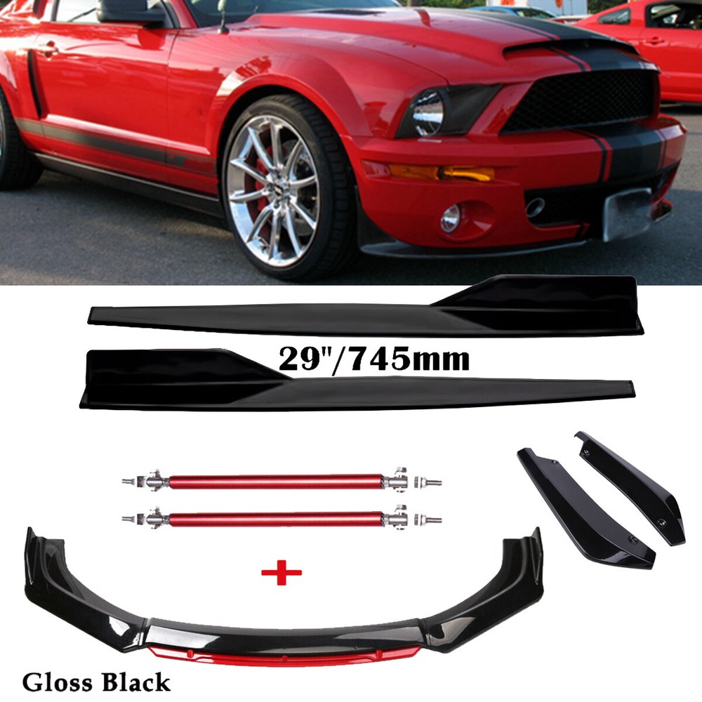 Front Bumper Lip Spoiler Splitter Rear Lip Side Skirt For Ford Mustang