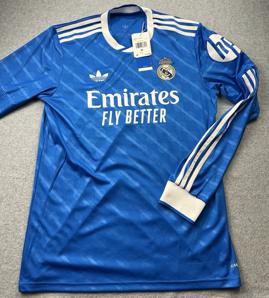 adidas Real Madrid Men’s 25/26 Long Sleeve Third Jersey Blue Size M JW4054 NWT