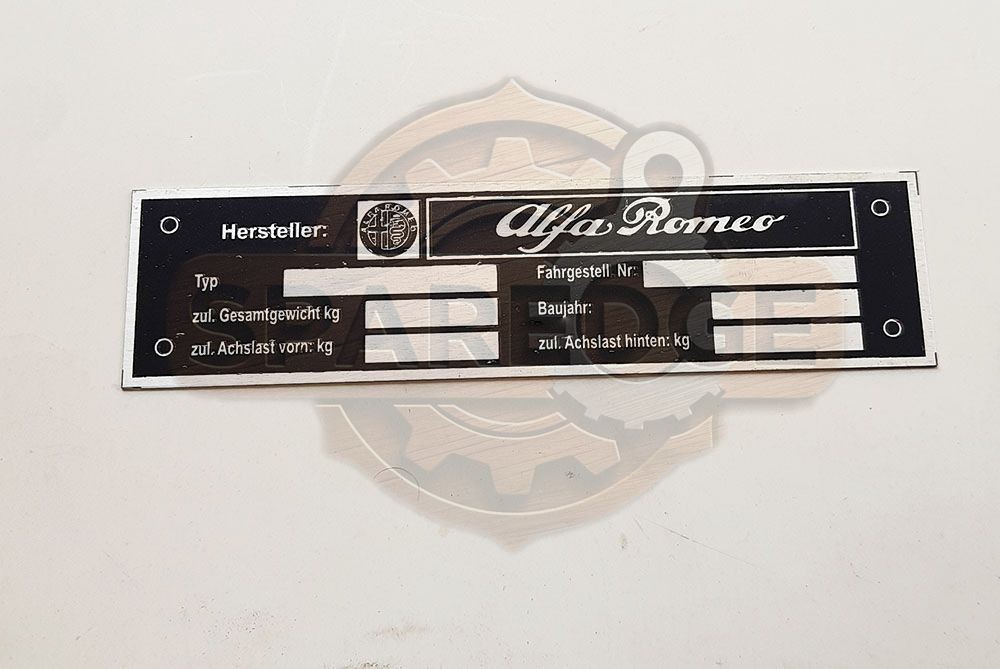Vintage Aluminum Acid-Etched Alfa Romeo Custom Name Plate