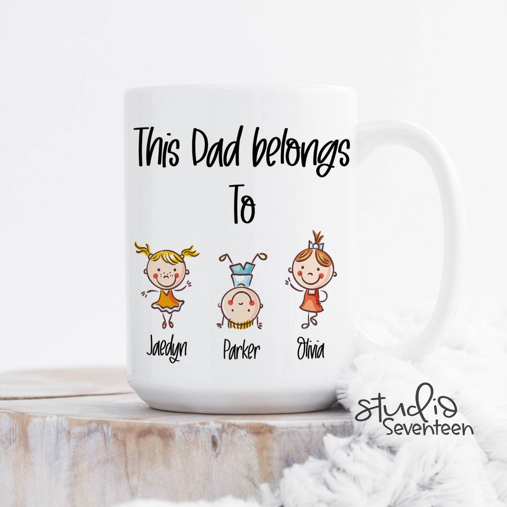 Personalized Dad Coffee Mug With Kids Names This Dad Belongs To Custom Birthday