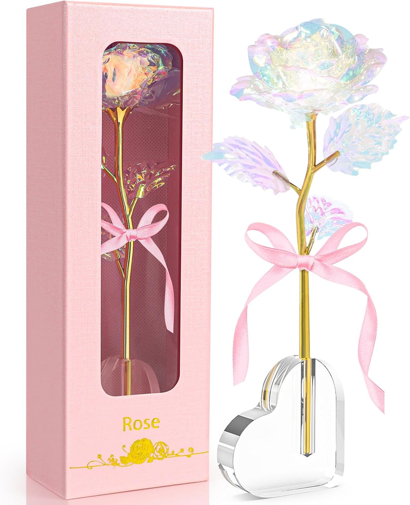Valentines Day Gifts for Women, Galaxy Rose Enchanted Crystal Flower with Hea...