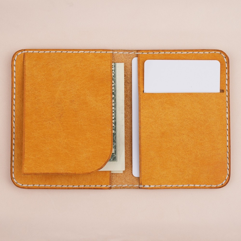Yellow Pueblo Leather Slim Bifold Card Wallet - Personalized Credit Card Holder  
