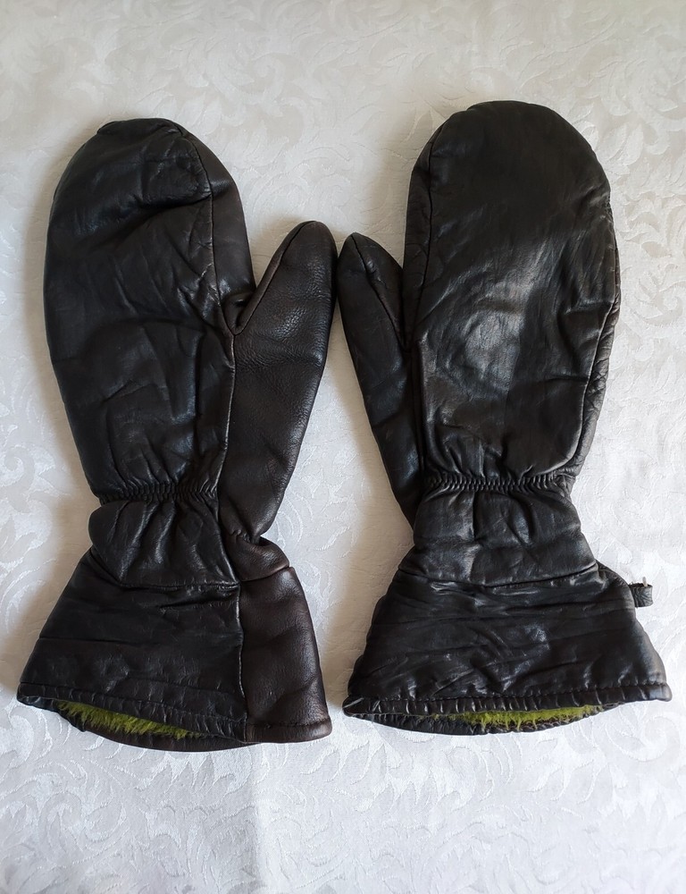 VTG Men's Genuine Steer Hide Leather Mittens, Lined Durable XL Ice Fishing Ski
