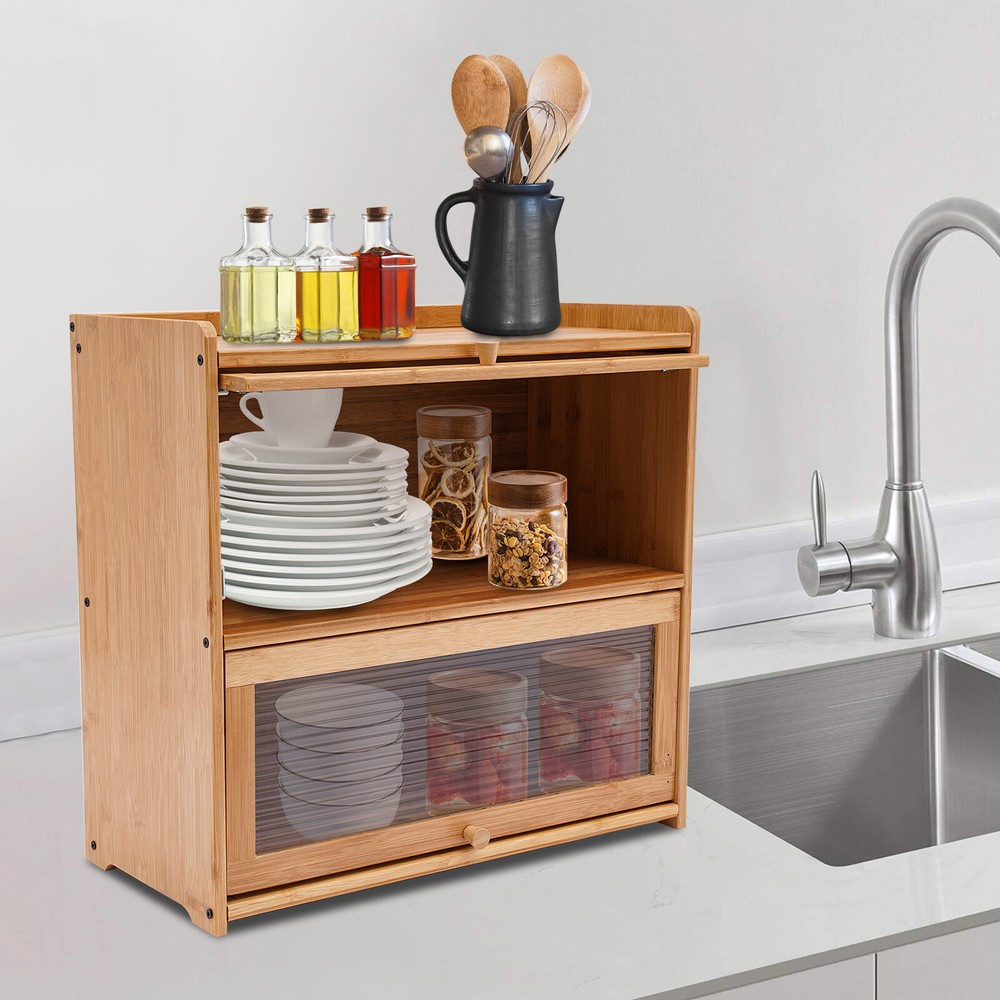 2-Door Storage Cabinet with Countertop & Door Stoppers