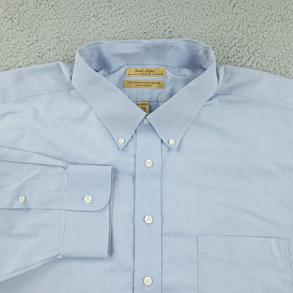 Roundtree & Yorke Gold Label Shirt Mens 2XL Blue Button Down Non-Iron Cotton Big