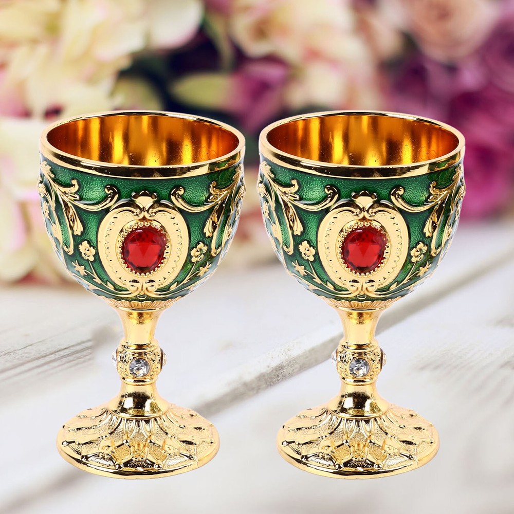 Vintage Wine Glass Zinc Alloy Elegant Decorative Retro Stemmed Glasses for Home