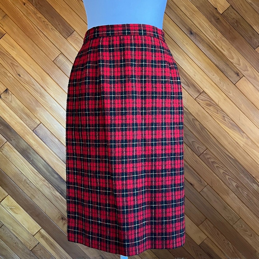 Vintage Red Plaid Pendleton Knee Length Skirt