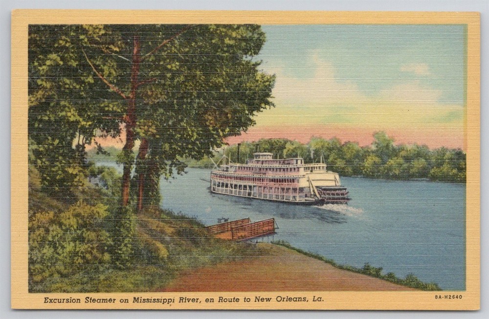 Excursion Steamer Mississippi River New Orleans LA Linen Postcard AJ9