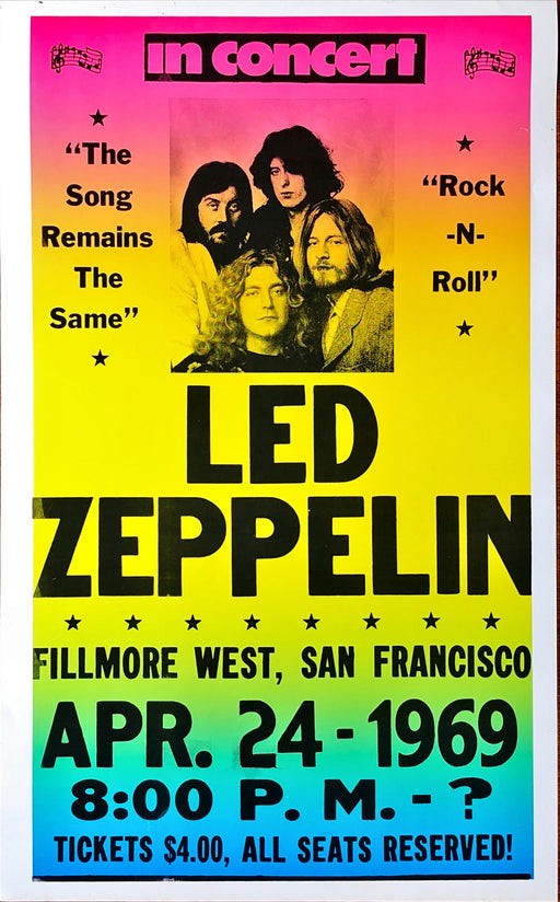 Led Zeppelin Fillmore West San Francisco 1969 Concert Poster No Frame