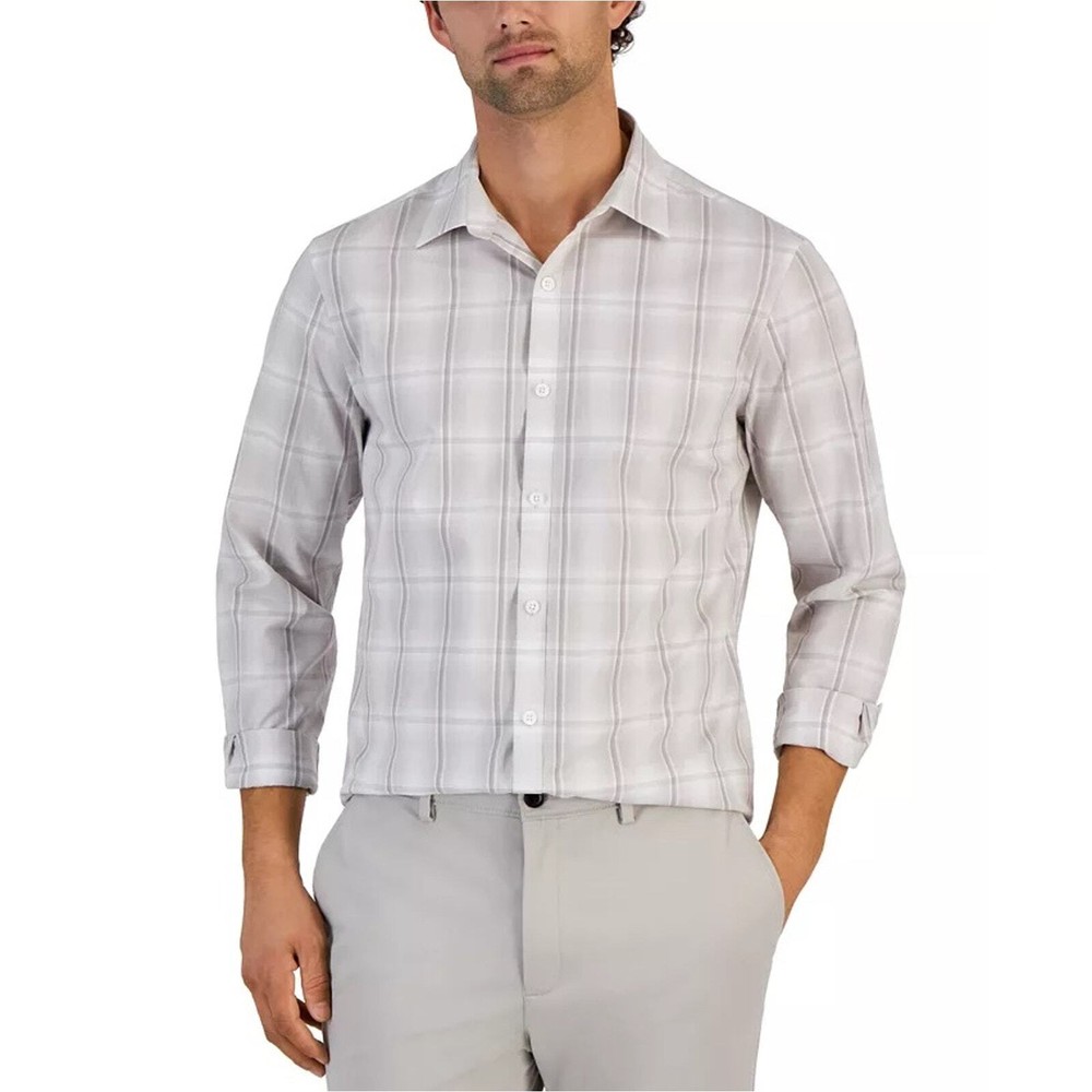 Alfani Mens White Beige Plaid Cotton Long Sleeve Button Down Shirt XXL