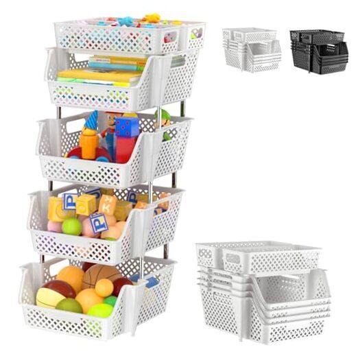 Plastic Stackable Storage Bins 4 Tier, Large Capacity Multi-Functional White
