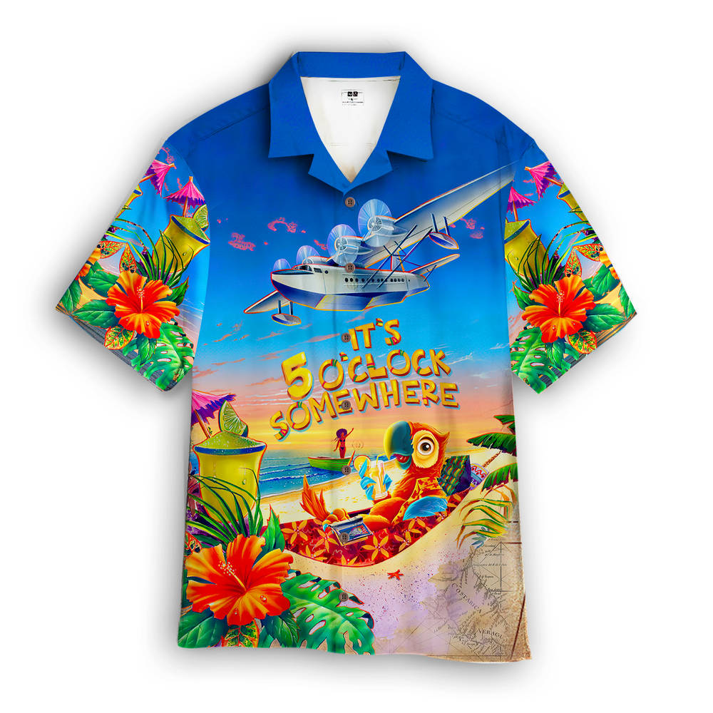 Parrot Its 5 Oclock Somewhere Tropical Aloha Hawaiian Shirts