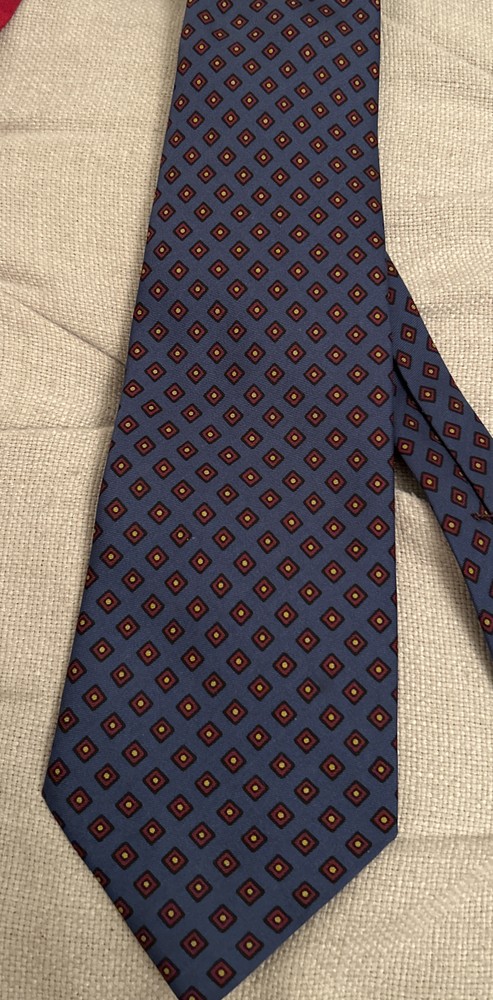 RALPH LAUREN Polo MEN'S SILK NECK TIE HANDMADE  BLUE GEOMETRIC