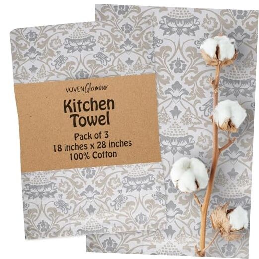 Premium 18x28 Inch Kitchen Towel Set of 3 in White Grey Beige