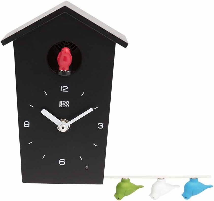 Mini Black Birdhouse with 12 Natural Bird Songs - Modern Cuckoo Clock