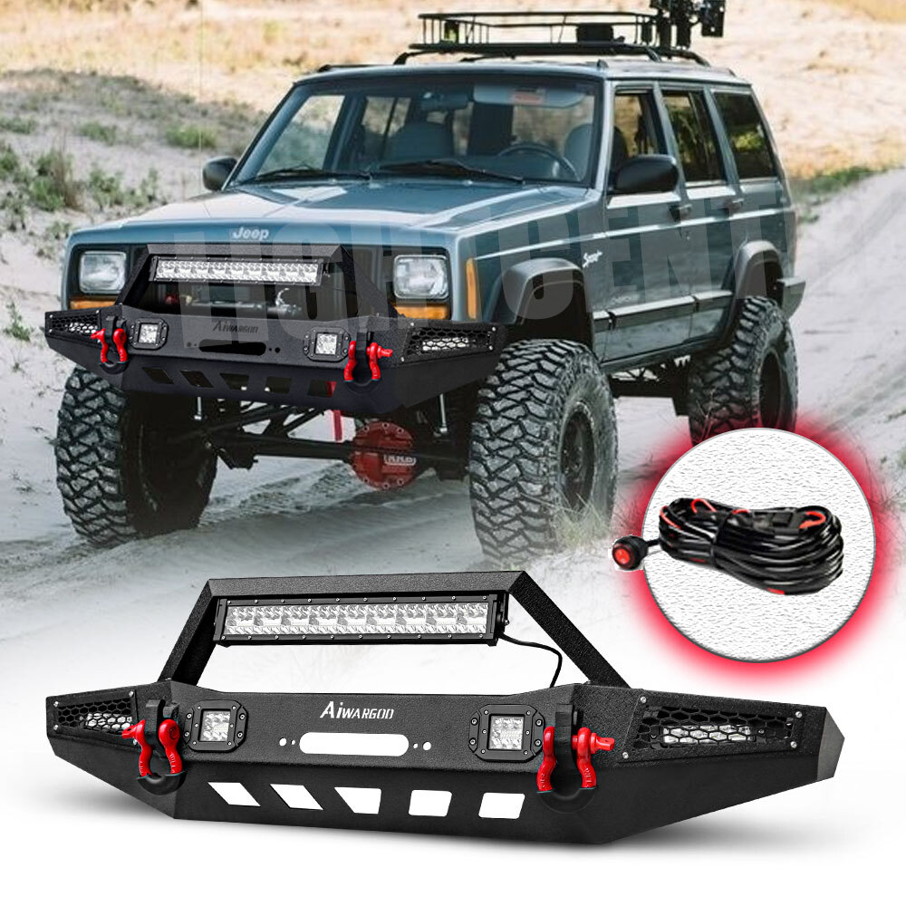For 1984-2001 Jeep Cherokee XJ New Front Bumper W/Winch Plate LED Lights D-rings