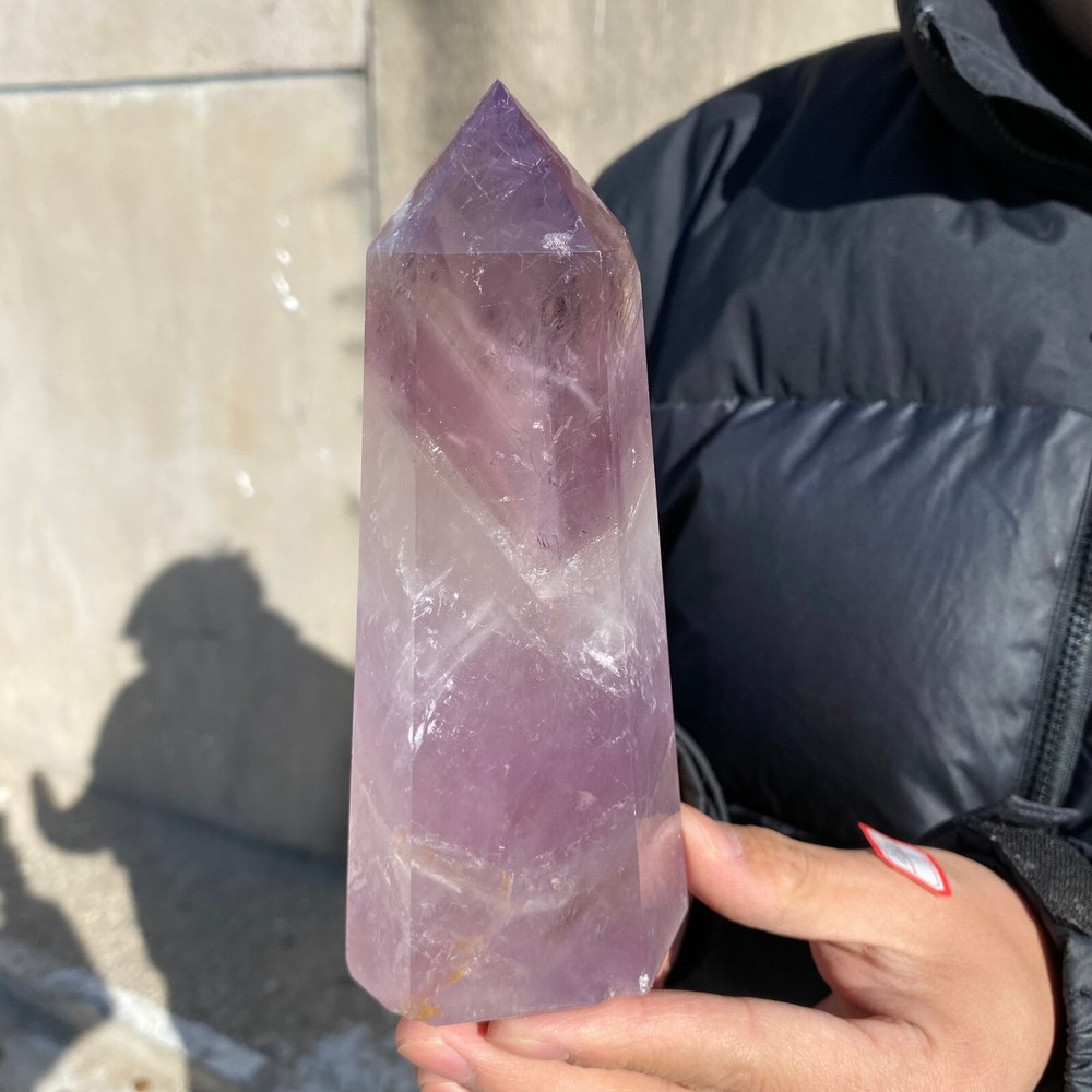 1.3LB Natural Amethyst Obelisk Carved Quartz Crystal Wand for Reiki Healing and Decor