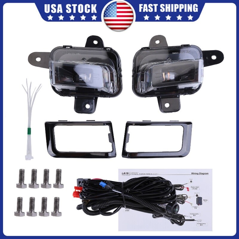 NEW FOR 2022-2024 GMC SIERRA 1500 LED FOG LIGHT SET W/ SWITCH WIRE BEZEL WHITE