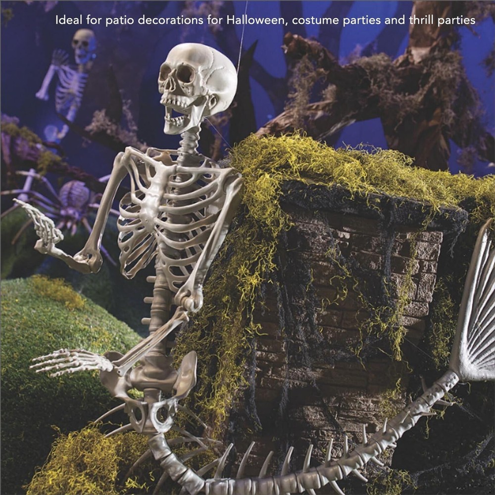 Life Size Poseable Skeleton Mermaid Halloween Outdoor Decor with Movable Joints
