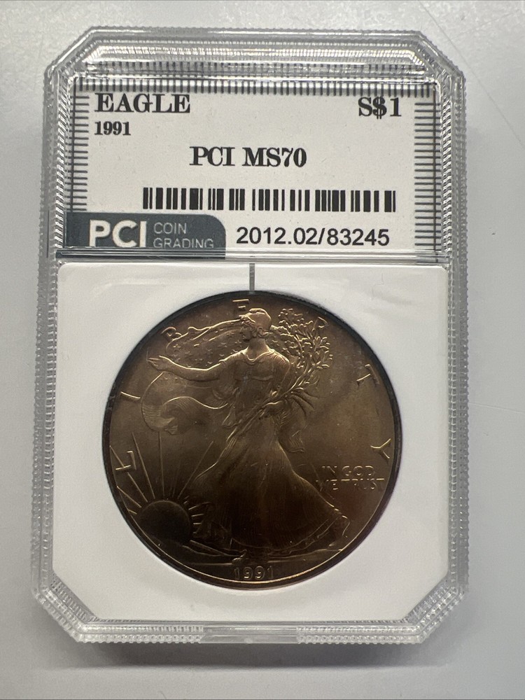 1991 $1 American Silver Eagle PCI Toned On Front Side