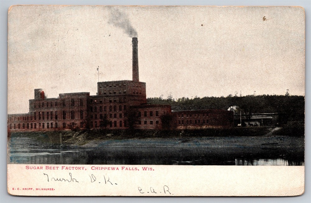 Vintage 1906 Sugar Beet Factory Postcard Lake Wissota Chippewa Falls WI UDB W18