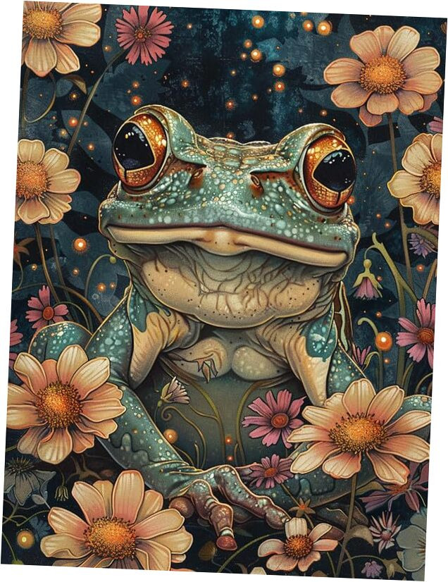 5D Diamond Art Kits for Adults Frog Flower, Full Drill Diamond Art Animals