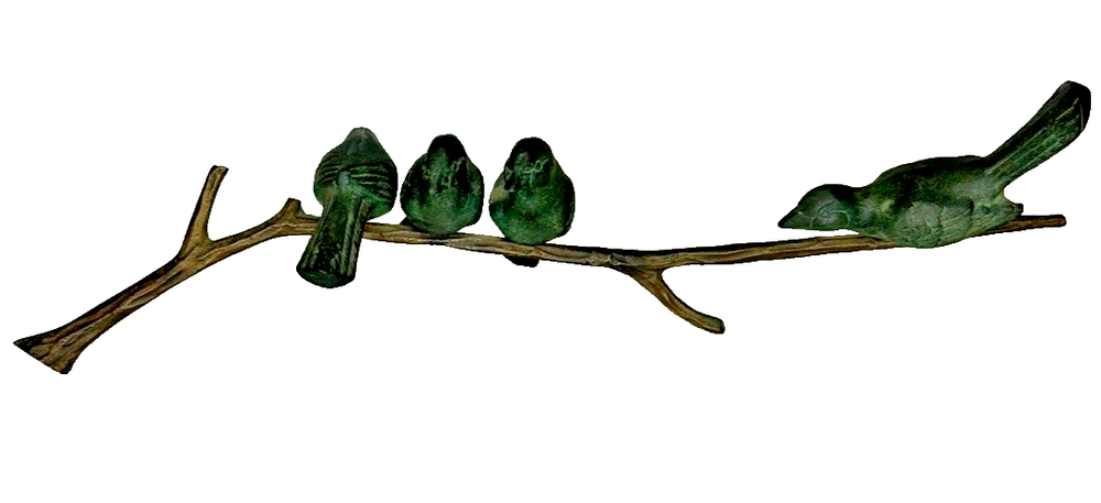 Vintage Art Deco Bronze Sculpture Four Birds On A Branch 18