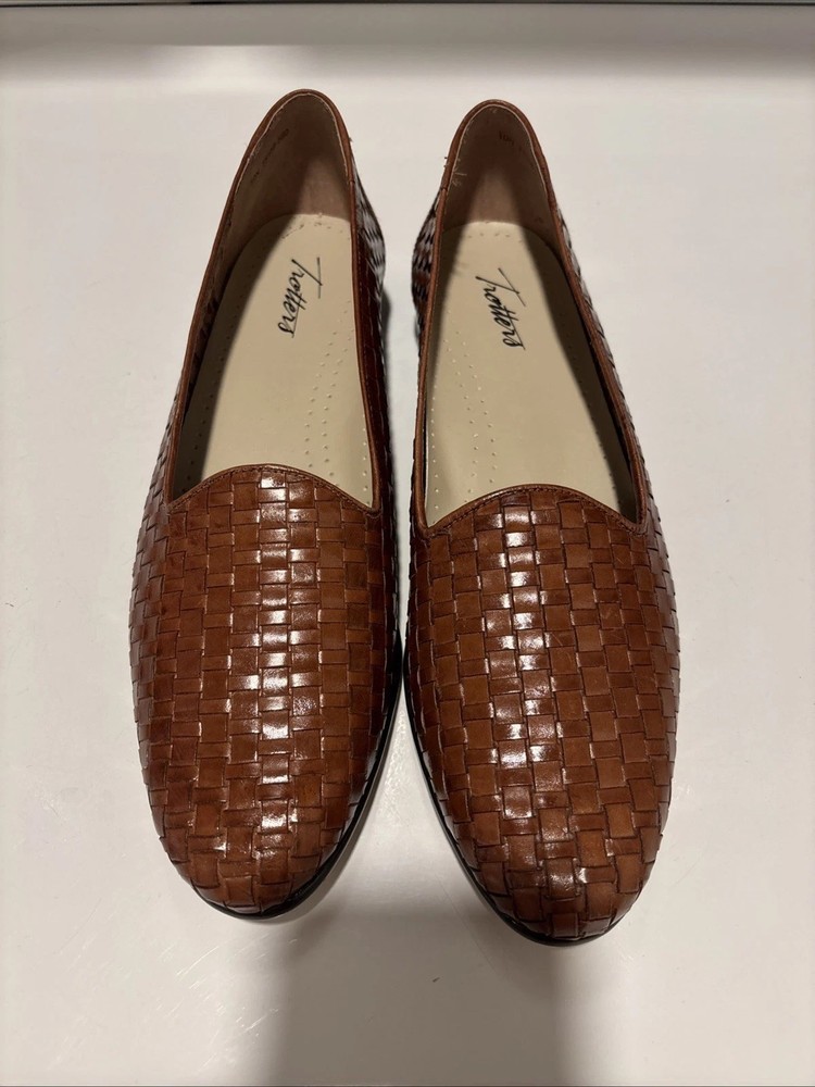 Trotters Womens 10 N Liz Basket Weave Woven Brown Leather Loafers Slip On Flats