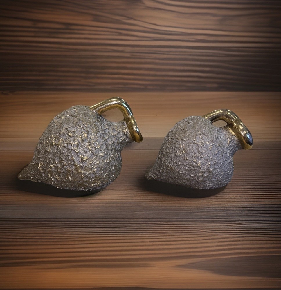 Pair Brutalist Tilted Ceramic Vases Sculptural Mid-Century Modern Art Pottery